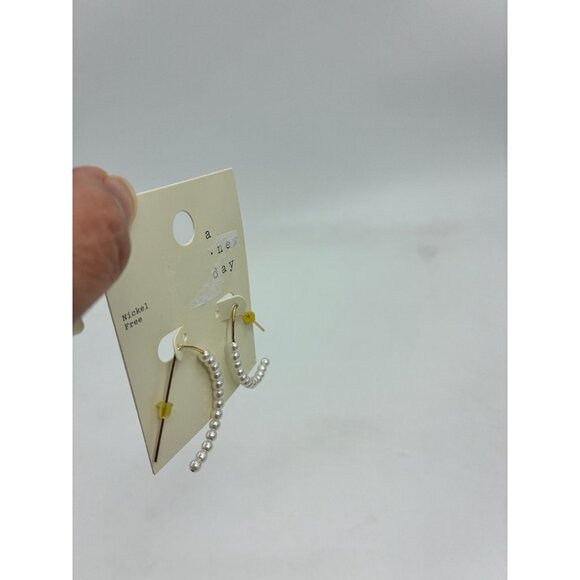 A New Day Pearl Hoop Earrings 1.5in Gold Tone Nickel Free - Picture 4 of 5